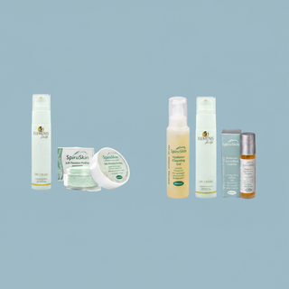 Beauty with Aloe plus Spirulina, 2 original product images, blue background