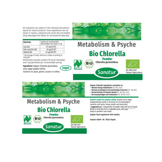 Package of Sanatur Bio Chlorella Powder with green and white design