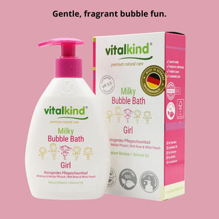 Vitalkind Milky Bubble Bath for girls on a pink background