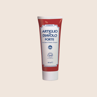 Tube of Artiglio del Diavolo Forte on a beige background