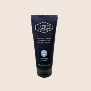 Tube of Kaerel shaving cream on a beige background