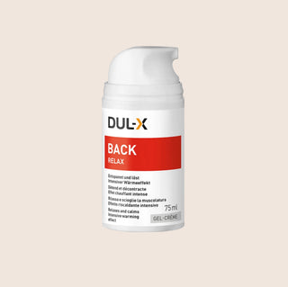 Dul-X Back Relax cream bottle on a beige background