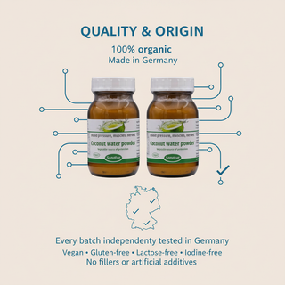 Sanatur Coconut Water Powder bundle with quality and origin information