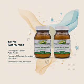 Sanatur Coconut Water Powder bundle with active ingredient information