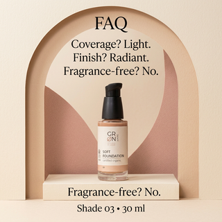 GRN Soft Foundation 03 FAQ light coverage radiant finish contains fragrance 30 ml