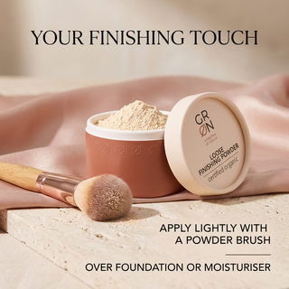 GRN Desert Sand powder with brush and English application instructions