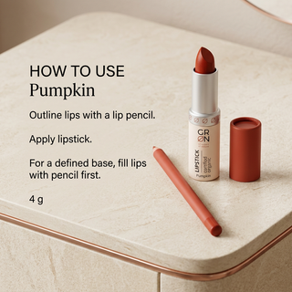 How to use GRN Pumpkin lipstick: outline lips with pencil, then apply lipstick