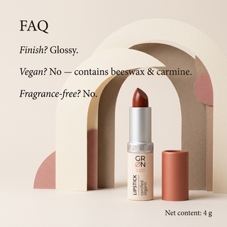GRN Pine Cone lipstick FAQ glossy finish non-vegan fragranced formula 4 g