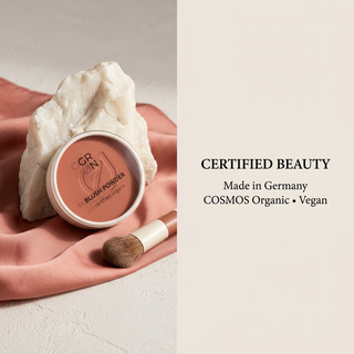 GRN Coral Reef blush with Made in Germany, COSMOS Organic and Vegan text