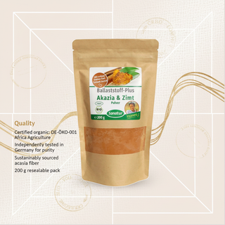 Sanatur organic acacia and Ceylon cinnamon certification and purity testing information