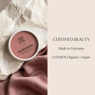 GRN Rosewood blush with Made in Germany, COSMOS Organic and Vegan text