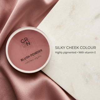 GRN Rosewood blush powder with silky texture, high pigmentation and vitamin E benefits