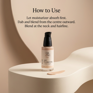 GRN Soft Foundation 01 application after moisturizer absorbs dab and blend outward
