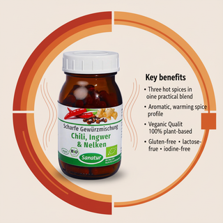 Sanatur Chilli Ginger and Cloves organic vegan gluten-free and iodine-free product benefits