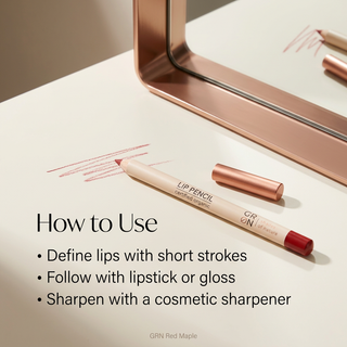How to use GRN Red Maple lip pencil with short strokes and a cosmetic sharpener