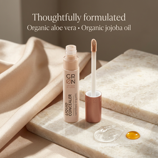 GRN Light Wheat concealer with organic aloe vera and jojoba oil ingredient information