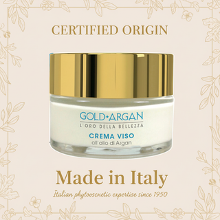 Gold Argan Face Cream Made in Italy origin infographic