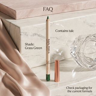 GRN Grass Green kajal FAQ: contains talc, check packaging for current formula
